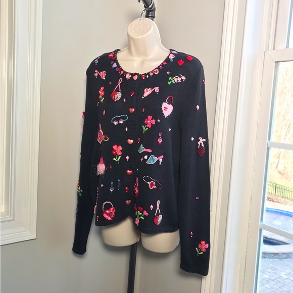 Vintage Michael Simon Valentine’s Day Cardigan ~ Women’s Large - Picture 3 of 12